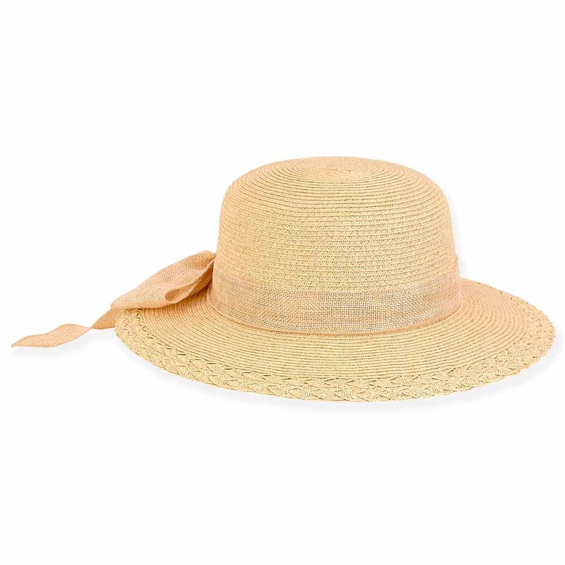 Petite Hats for Small Heads – Linen Bow Straw Wide Brim Sun Hat Tan Small (54 cm)