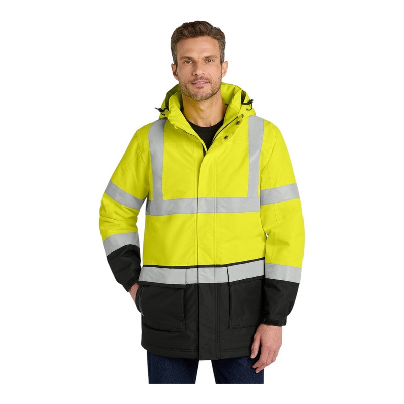 Port Authority J799S ANSI 107 Class 3 Safety Heavyweight Parka Safety Yellow/ Black/ Reflective XS