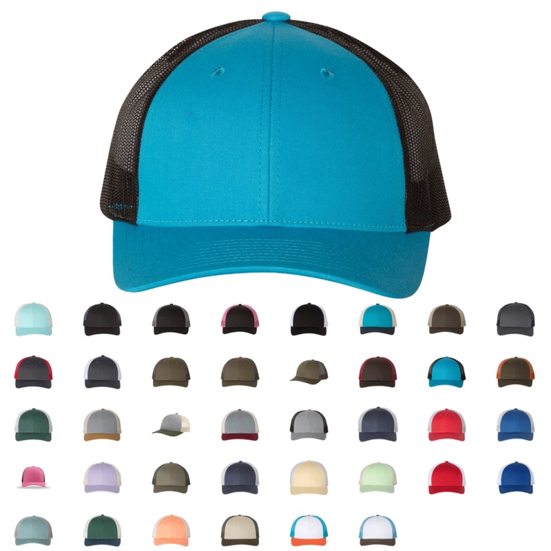 Richardson 115 Low Pro Trucker Cap, Snapback Hat Aruba Blue/Birch MD-LG