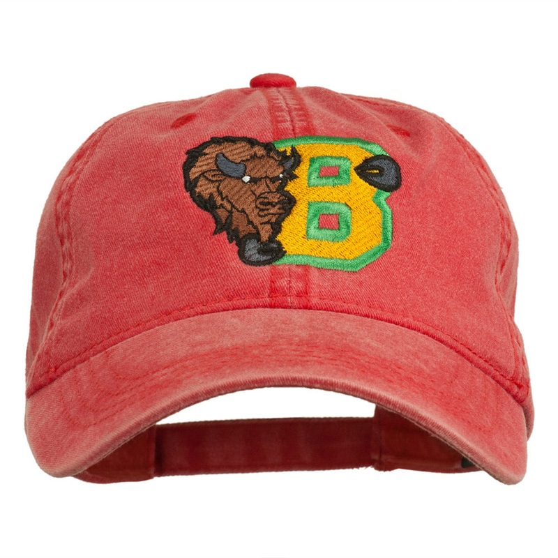Small Bison Mascots Embroidered Washed Cap Red One Size