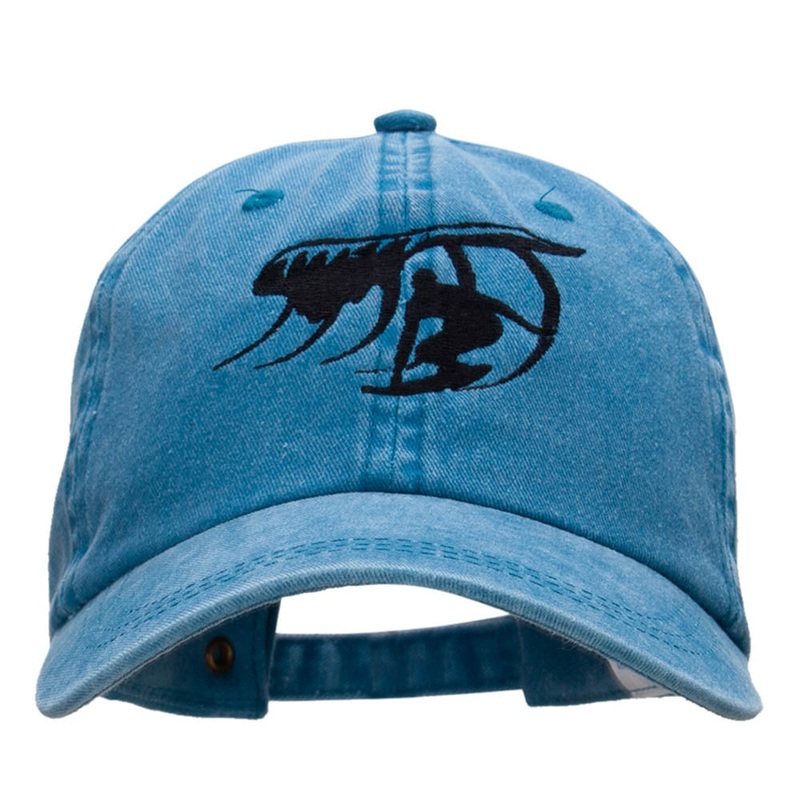 Surfer Catching Waves Embroidered Pigment Dyed Washed Cap Turquoise One Size
