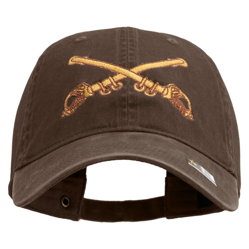U.S. Army Cavalry Collar Insignia Embroidered Washed Solid Pigment Dyed Cotton Twill Brass Buckle Cap Brown One Size