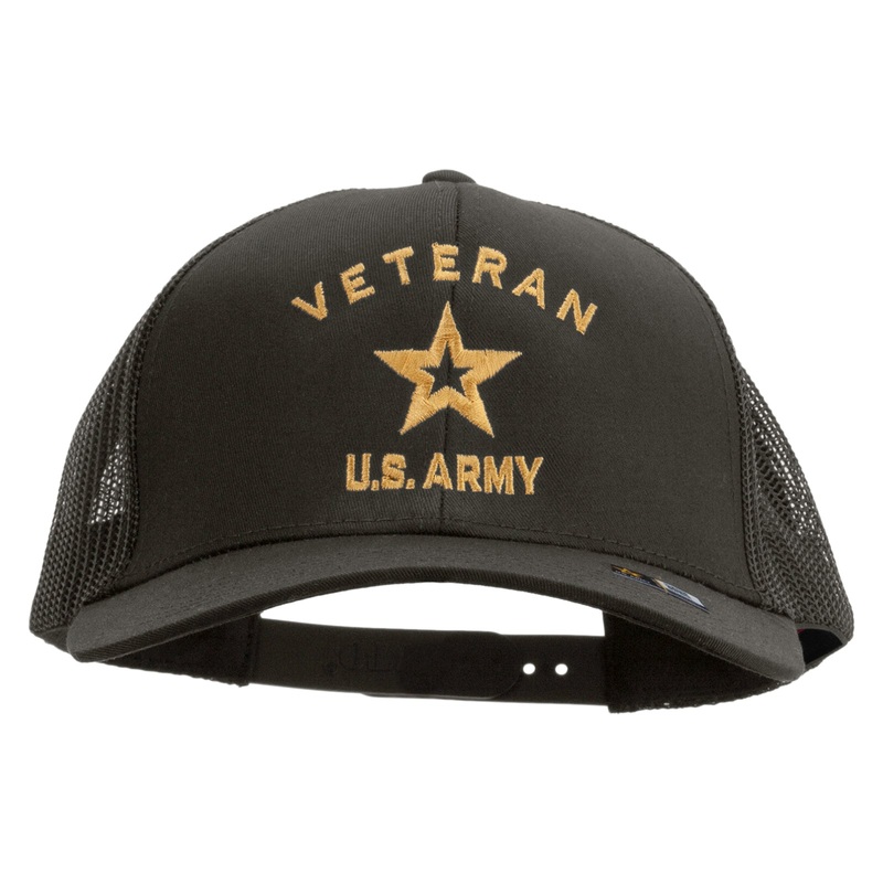 U.S. Army Veteran Military Embroidered Solid Cotton Twill Mesh Prostyle Cap Black One Size