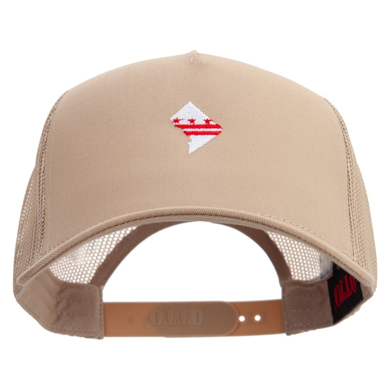 Washington DC Map Logo Embroidered Twill 5 panel Mesh Back Cap Khaki One Size