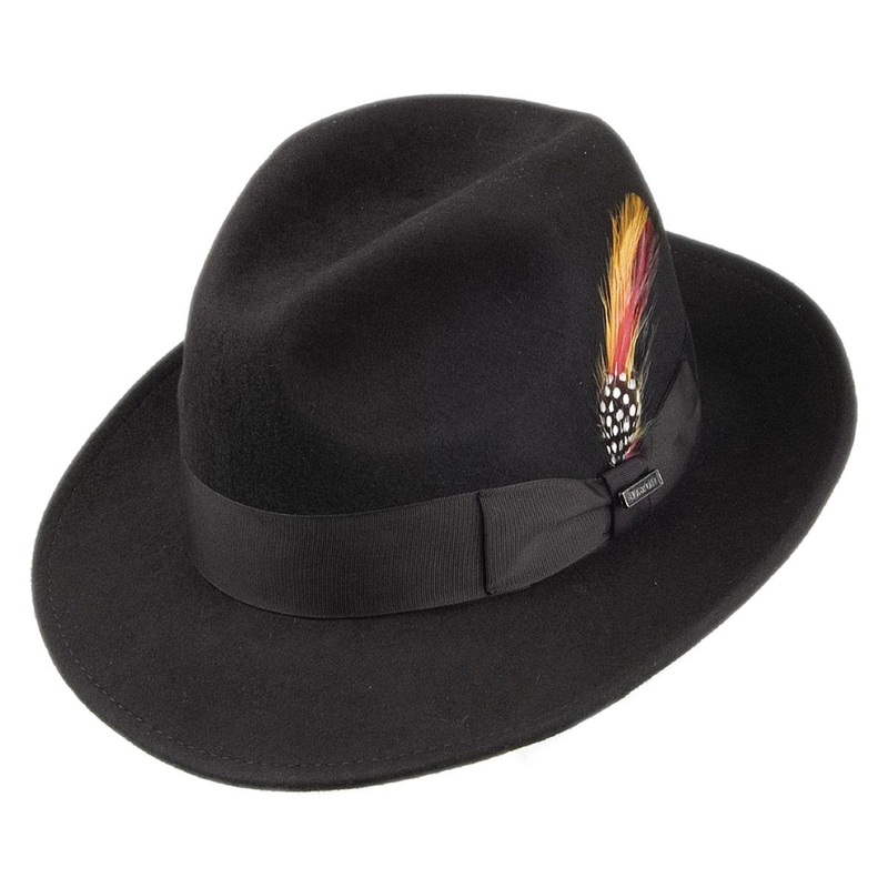 Wholesale Pinch Crown Crushable Wool Felt Fedora Hat B2B Pre-Pack BLACK 1S-3M-4L-3XL-1XXL