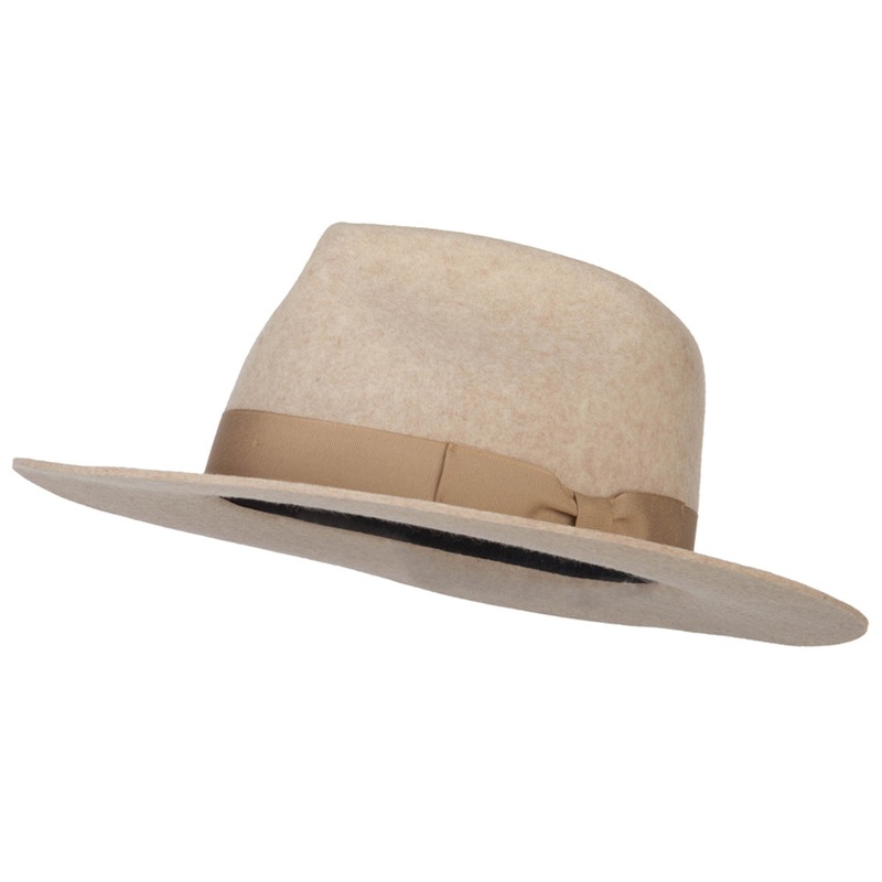 Women’s Wool Felt Grosgrain Ribbon Band Trim Pinched Crown Fedora Hat Oatmeal One Size
