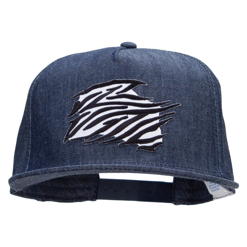 Zebra Pelt Jungle Animal Patched 5 Panel Flat Bill Snapback Cap Denim Navy One Size