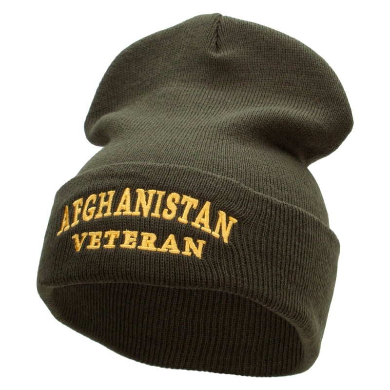 Afghanistan Vet Embroidered 12 Inch Solid Long Beanie Made in USA Olive One Size