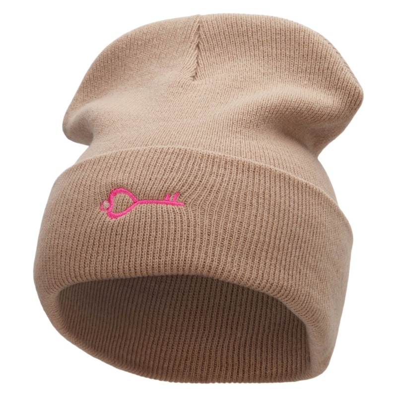 Key To Love Embroidered 12 Inch Solid Long Beanie Made in USA Khaki One Size