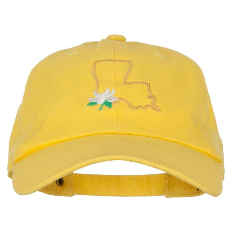 Louisiana Magnolia with Map Embroidered Unstructured Washed Cap Yellow One Size