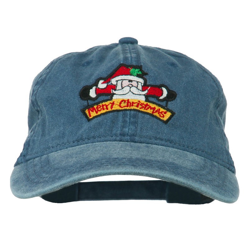 Merry Christmas Santa Claus Embroidered Cotton Cap Navy One Size