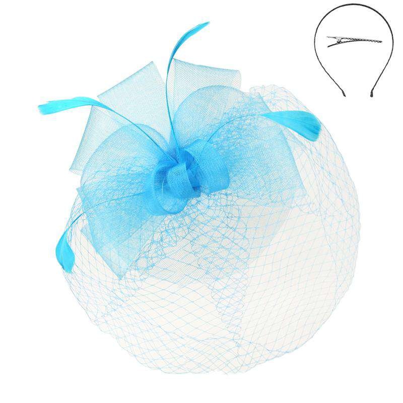 Mesh Bow Fascinator with Netting Veil – Sophia Collection Aqua