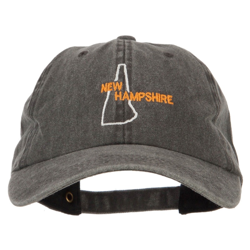 New Hampshire with Map Outline Embroidered Washed Cotton Twill Cap Black One Size