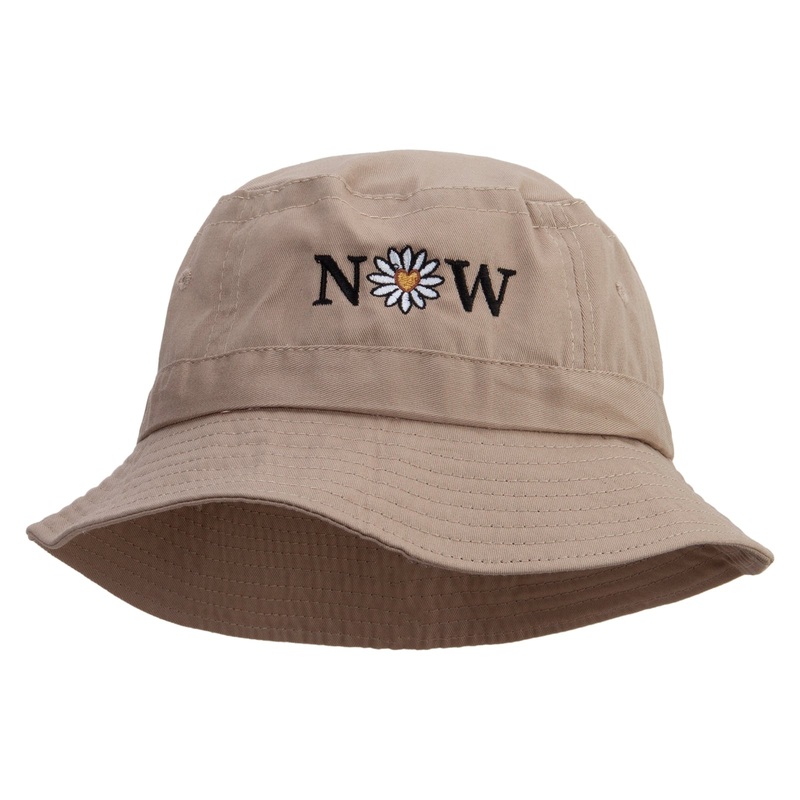 Now Daisy Text Embroidered Bucket Hat Khaki One Size