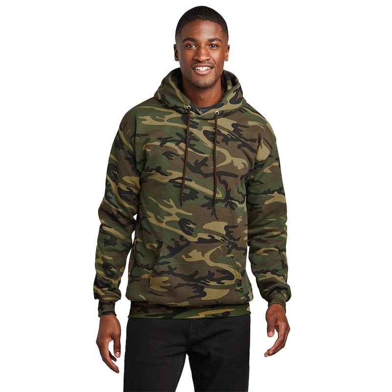 Port & Company PC78HC Core Fleece Camo Pullover Hooded Sweatshirt Black Heather Camo S
