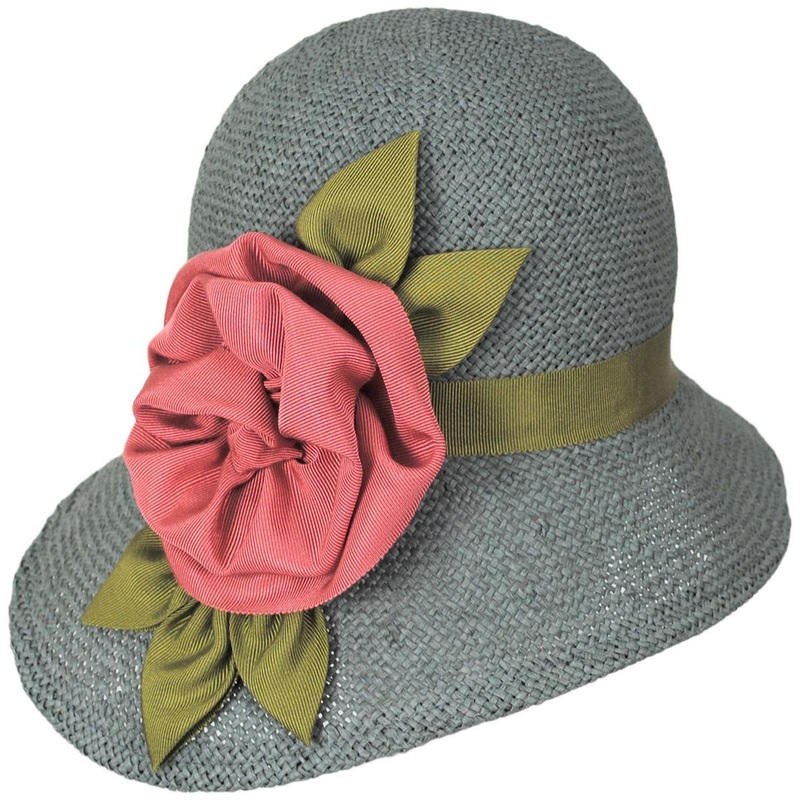 Ribbon Rosette Twisted Toyo Straw Cloche Hat GRAY ONE SIZE FITS MOST