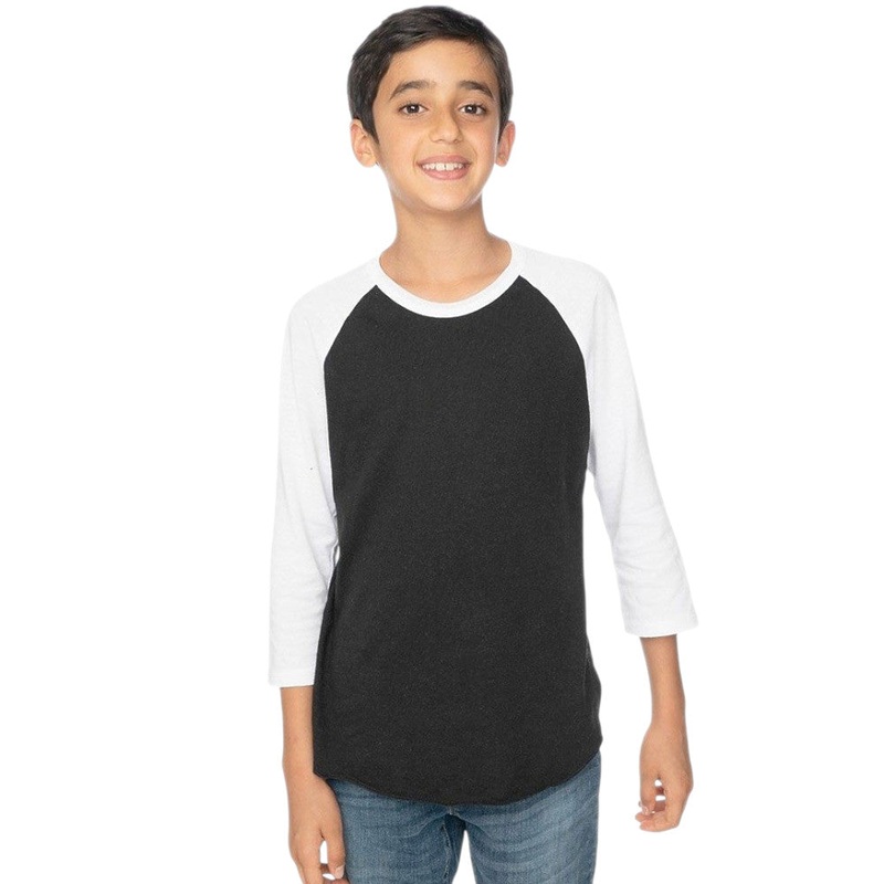Royal Apparel 20260 Youth Triblend Raglan 3/4 Sleeve Baseball Tee Made in USA Tri Black/Tri White S