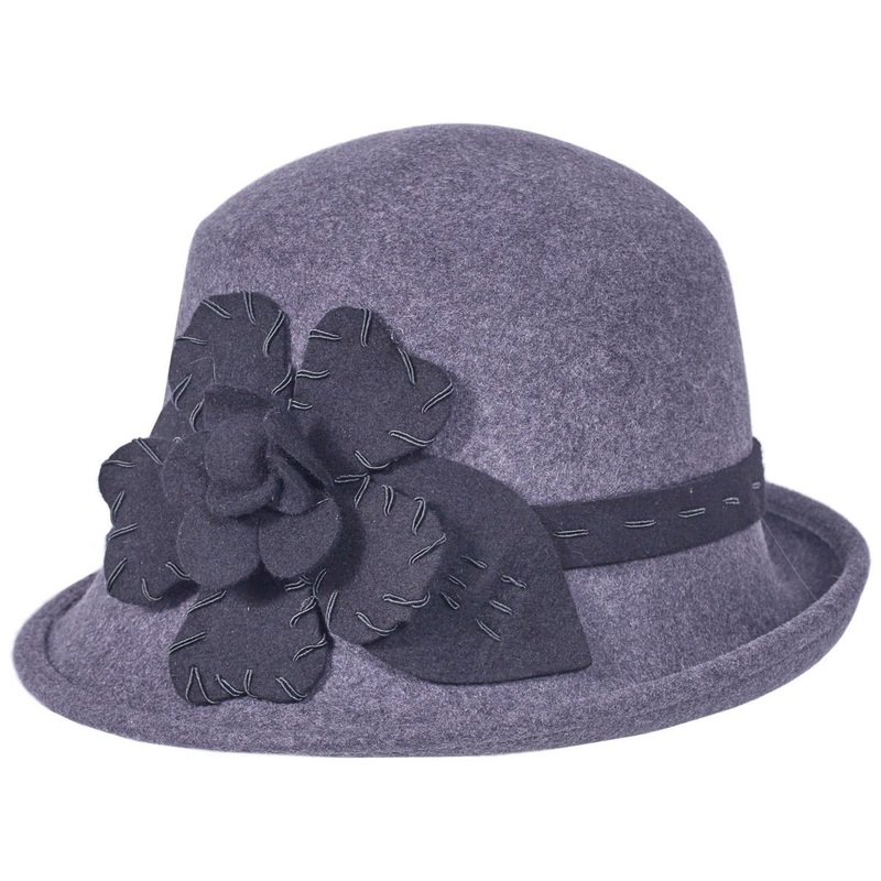Saddle Stitch Rose Profile Wool Felt Cloche Hat – Made to Order GREY ONE SIZE FITS MOST