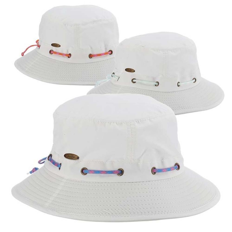 White Nylon Boonie with Bright Color Rope Tie – Panama Jack Hats White / Blue Small (56 cm)