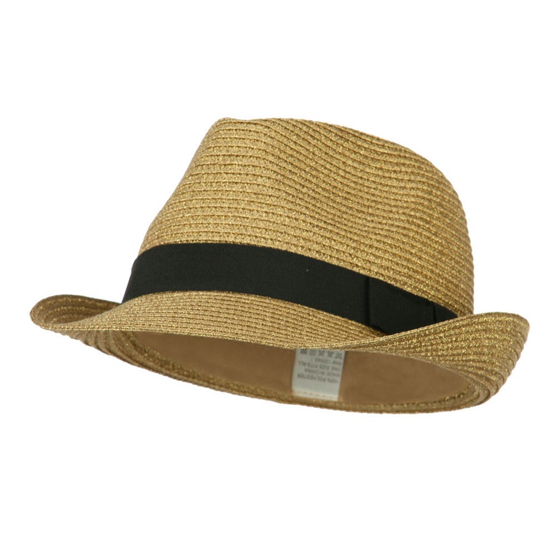 Women’s Metallic and Black Ribbon Fedora Gold One Size