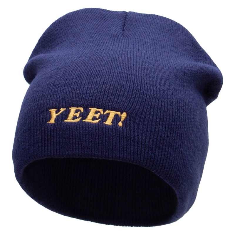 YEET Embroidered 8 Inch Acrylic Short Beanie Navy One Size