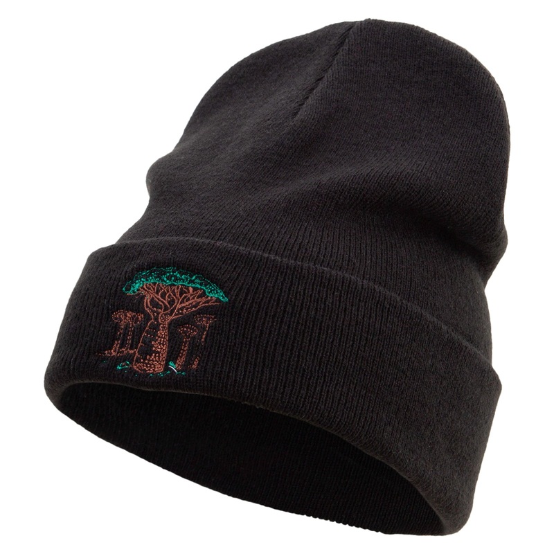Baobabs African Tree Embroidered Big Size Acrylic Long Beanies Black XL-3XL