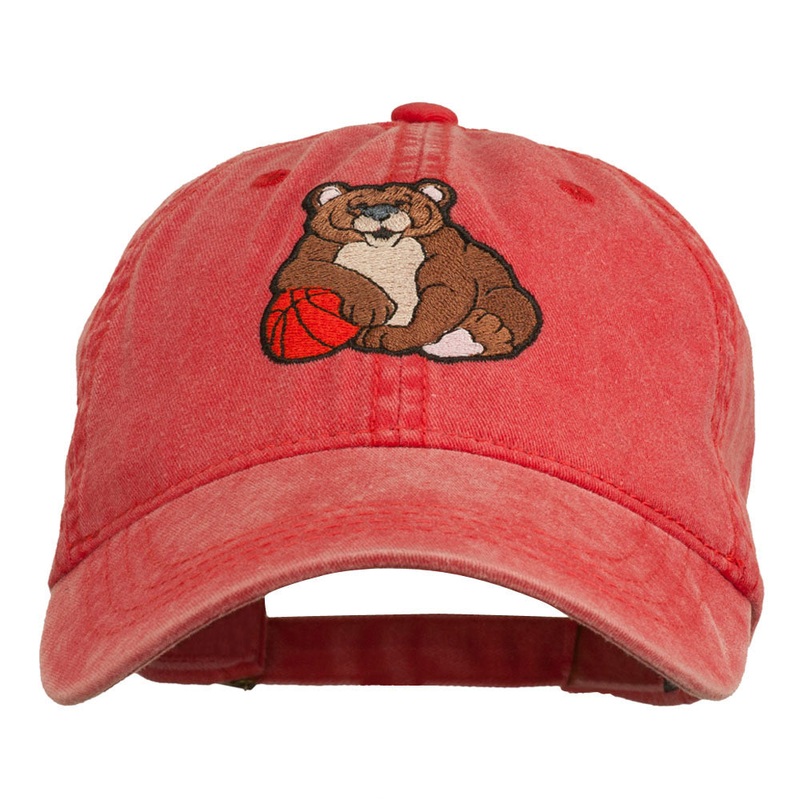 Bear Mascot Embroidered Washed Cap Red One Size