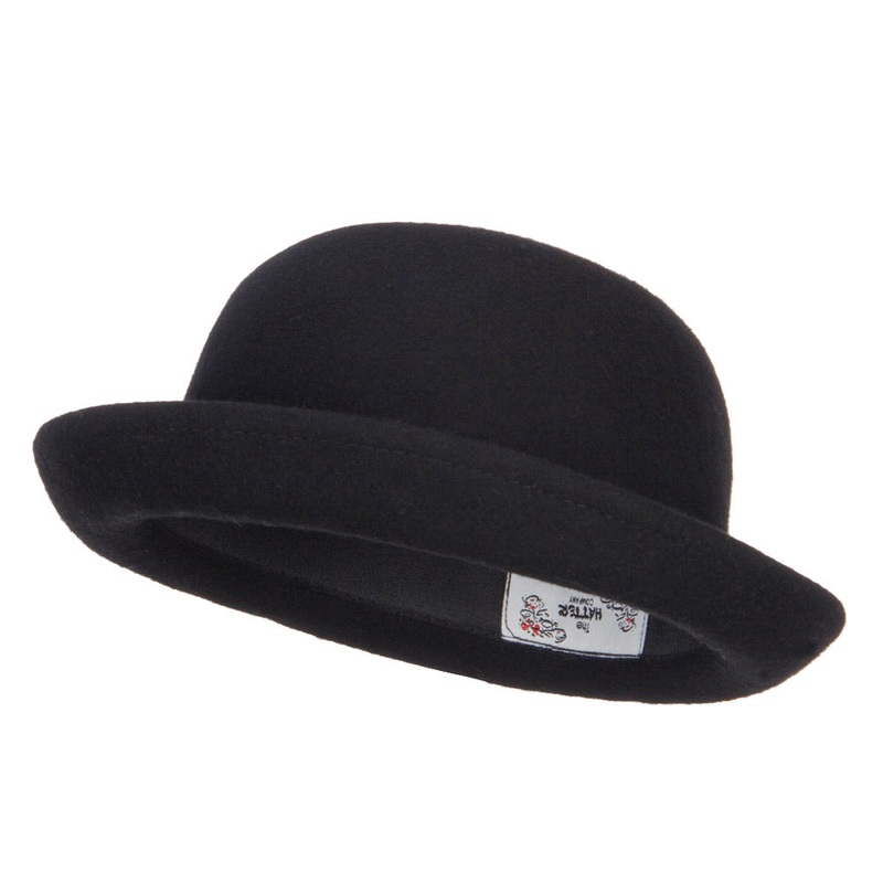 Big Size Wool Felt Upturn Brim Bowler Hat Black XL-2XL