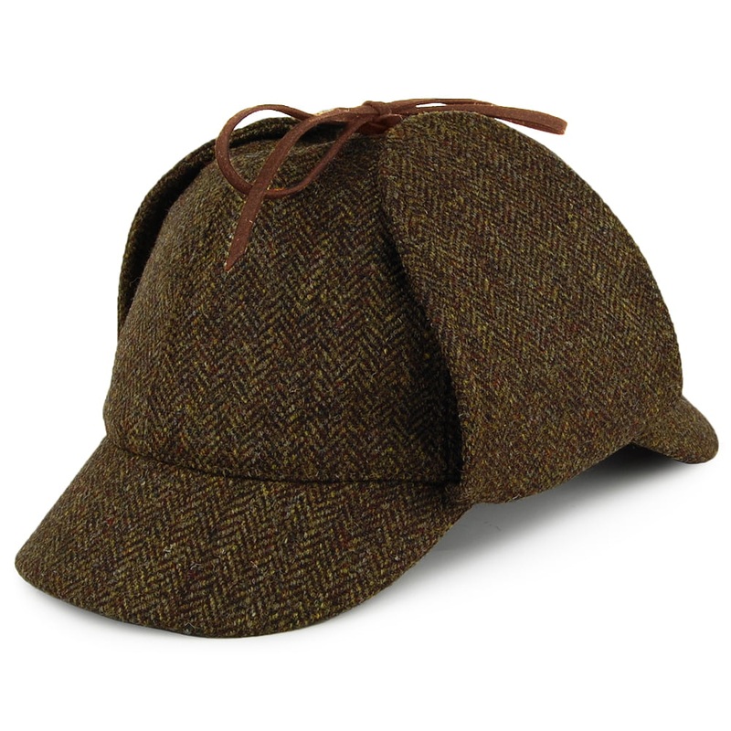Christys Hats Herringbone Tweed Sherlock Holmes Deerstalker Hat – Olive S