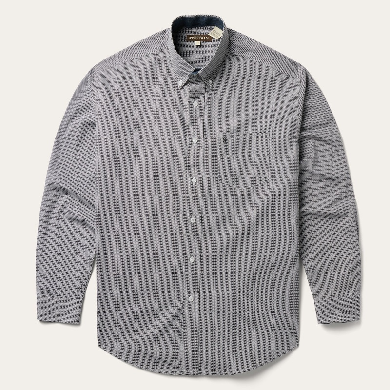 Grey Geo Print Button Front Shirt Grey S