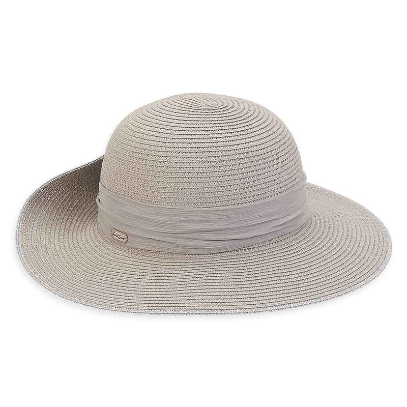 Grey Pinned Up Brim Sun Hat with Sash – Sun ‘N’ Sand Hats Grey Medium (57 cm)