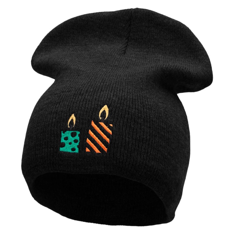 Made in USA Party Candles Embroidered 8 Inch Solid Knit Short Beanie Black One Size