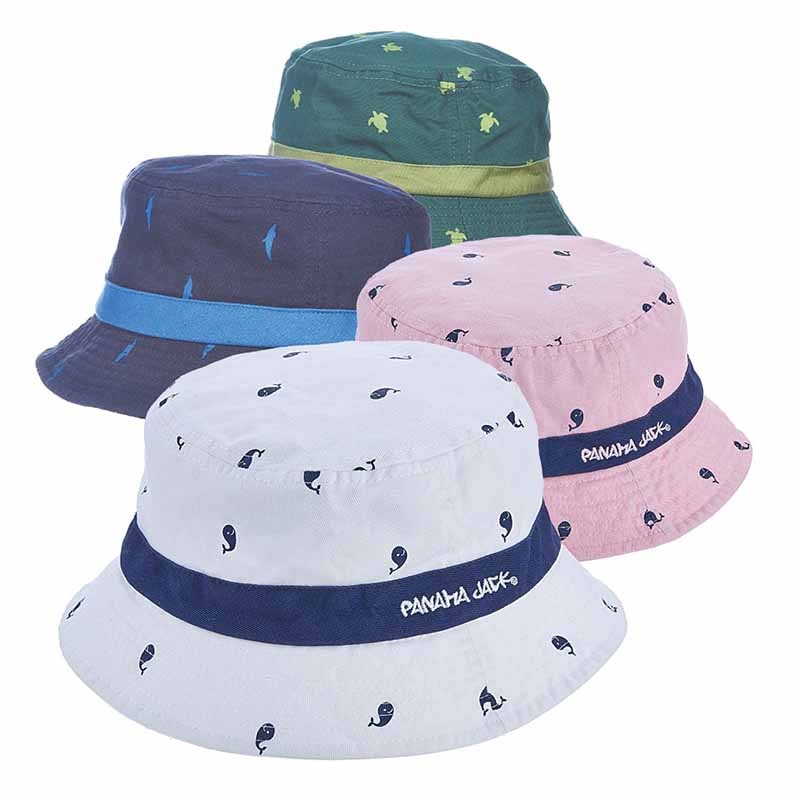 Panama Jack Kids Garment Washed Twill Marine Life Bucket Hat White