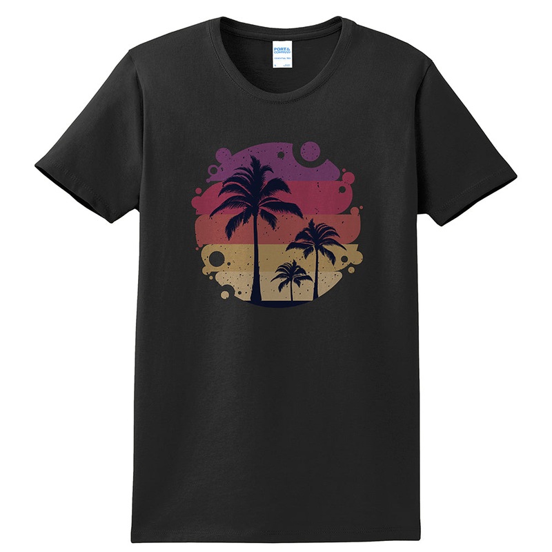 Retro Sunset Lady’s Soft Spun Cotton Essential T-Shirt Jet Black XS