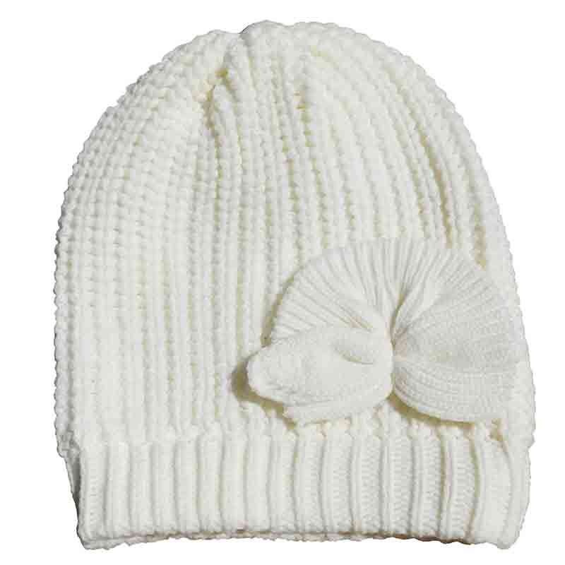 Rib-Knit Beanie with Bow by JSA – Ivory Ivory