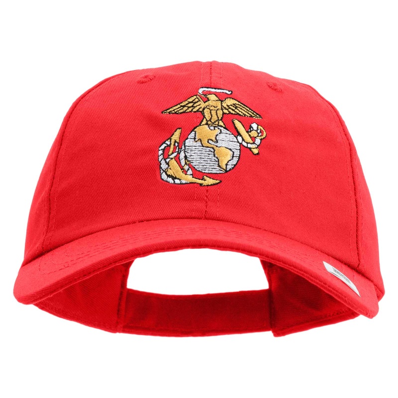 US Marine Corps Emblem Embroidered 6 Panel Unstructured Cotton Twill Cap Made in USA Red One Size