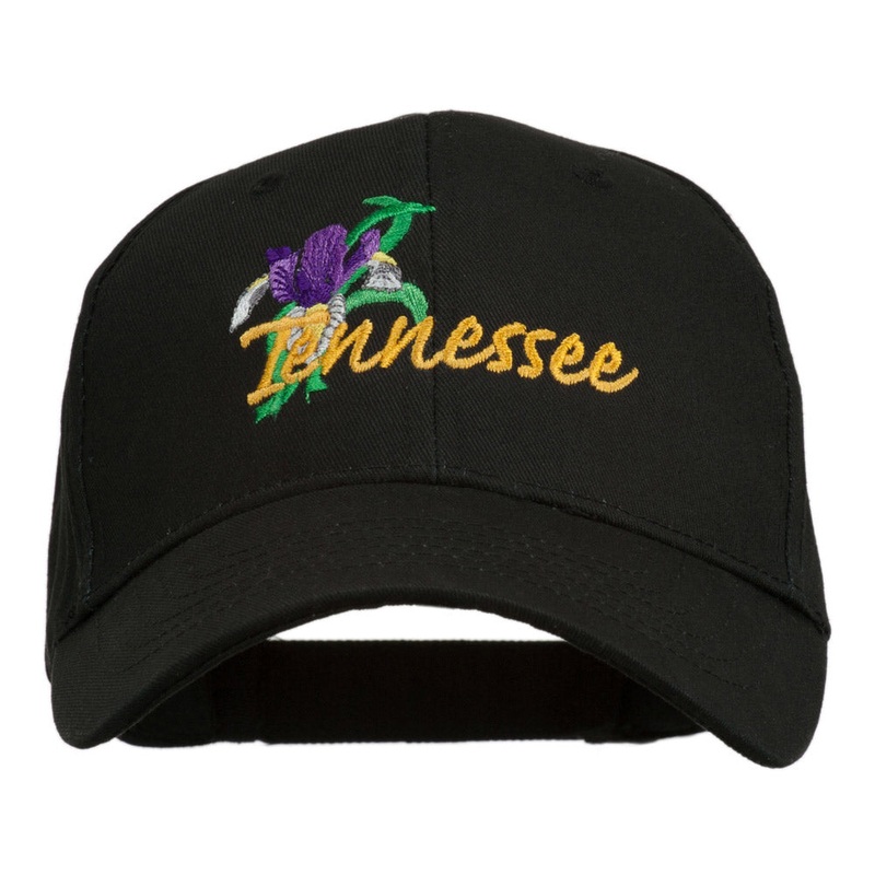 USA State Tennessee Flowers Iris Embroidered Organic Cotton Cap Black One Size