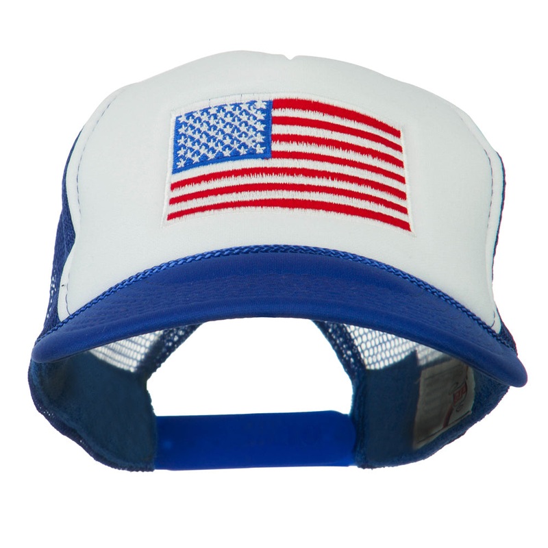White American Flag Embroidered Two Tone Mesh Cap Royal White One Size