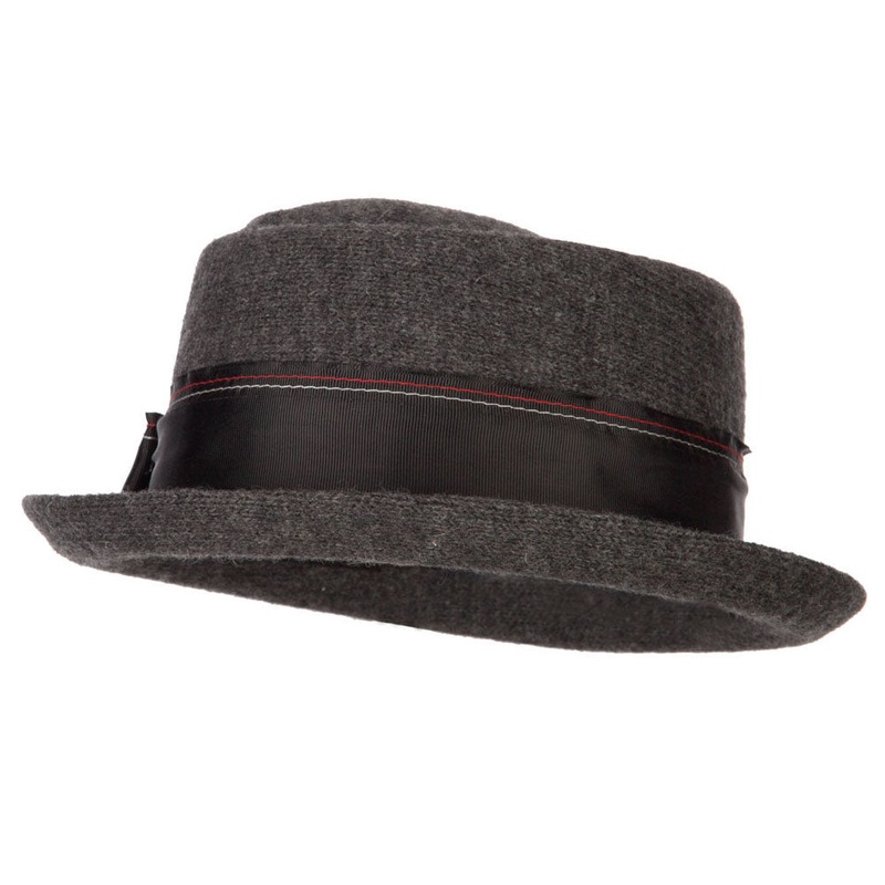 Women’s Wool Blend Ribbon Band and Bow Trim Pork Pie Fedora Hat Dk Grey One Size
