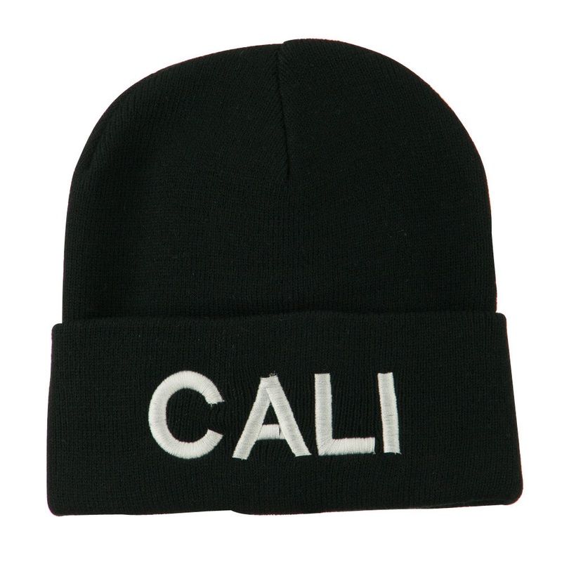 Wording of Cali Embroidered Beanie Black One Size