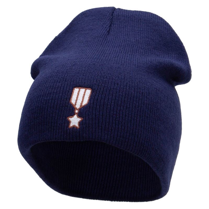Badge Embroidered 8 inch Acrylic Short beanie Navy One Size