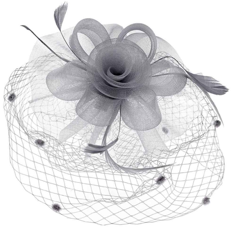Dotted Netting Veil Fascinator with Tulle Flower – Something Special Grey