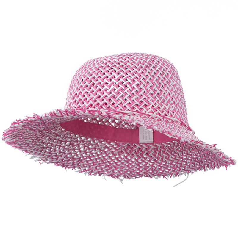 Girl’s Toyo Hat with Criss Cross Open Weave Design Pink White 53CM
