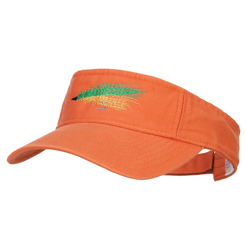 Green Fly Fishing Embroidered Pro Style Cotton Washed Visor Orange One Size