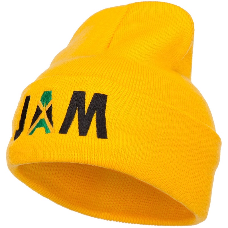 Jamaica JAM Flag Embroidered Long Beanie Yellow One Size