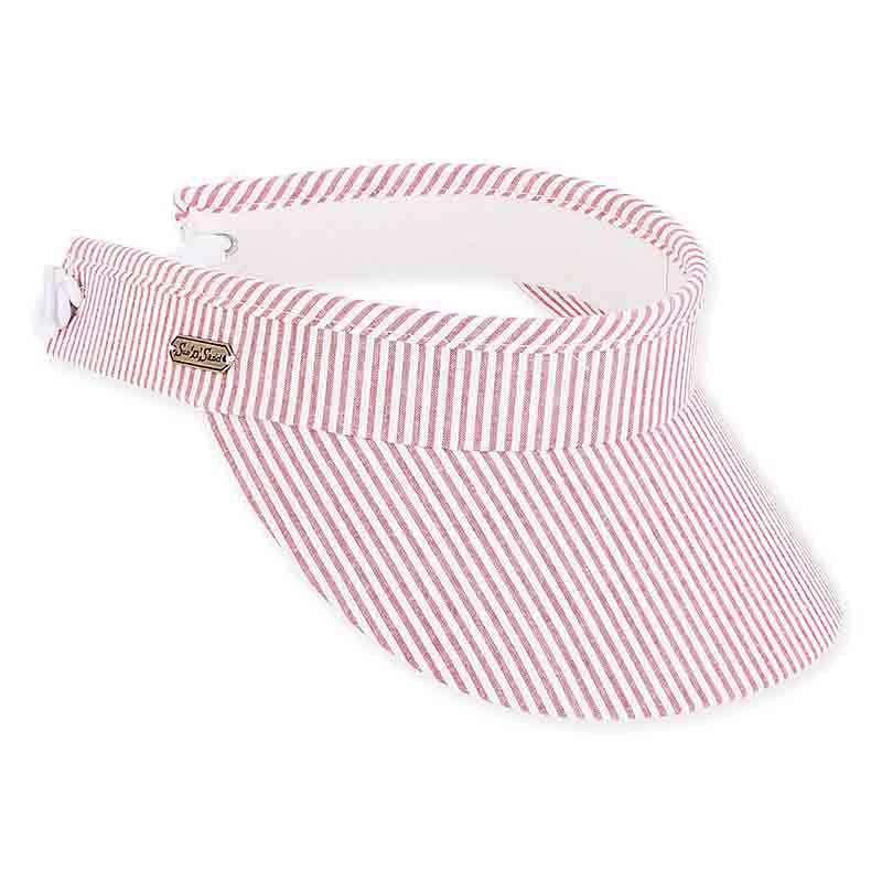 Leah Seersucker Sun Visor with Curly Lace – Sun ‘N’ Sand Hats Red