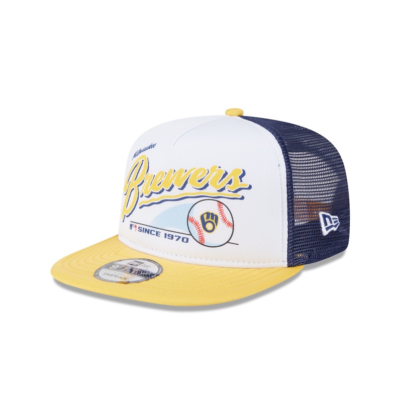 Milwaukee Brewers Retro Script 9FIFTY A-Frame Trucker Hat One Size