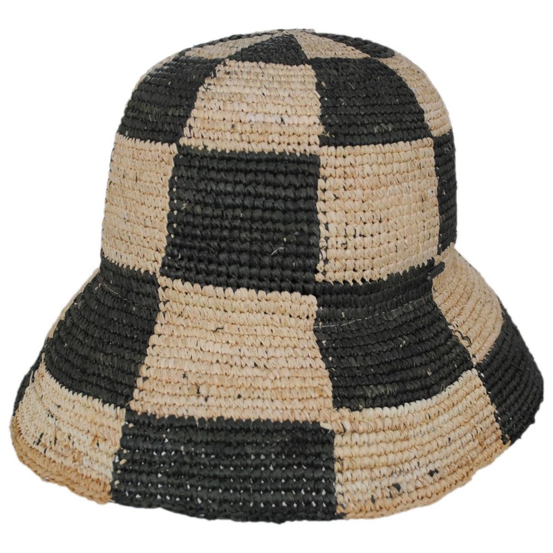 Redding Checkered Crochet Raffia Straw Bucket Hat WHITECAP/BLACK XS/S