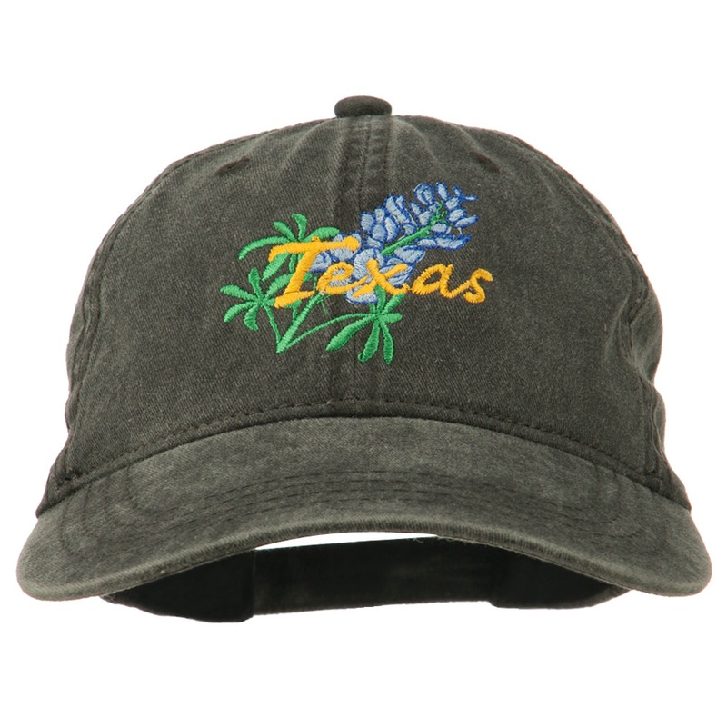 Texas State Bluebonnet Flower Embroidered Cap Black One Size