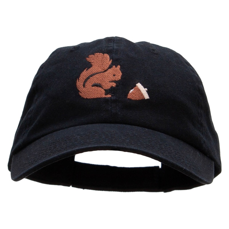 The Squirrel and the Acorn Embroidered Low Profile Dyed Cotton Twill Cap Black One Size